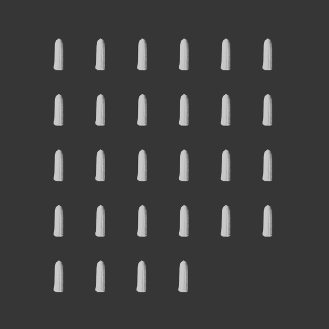 monochrome image of 28 tampons on a dark grey background. O Street's Period Pain submission for Fedrigoni 365 Publication